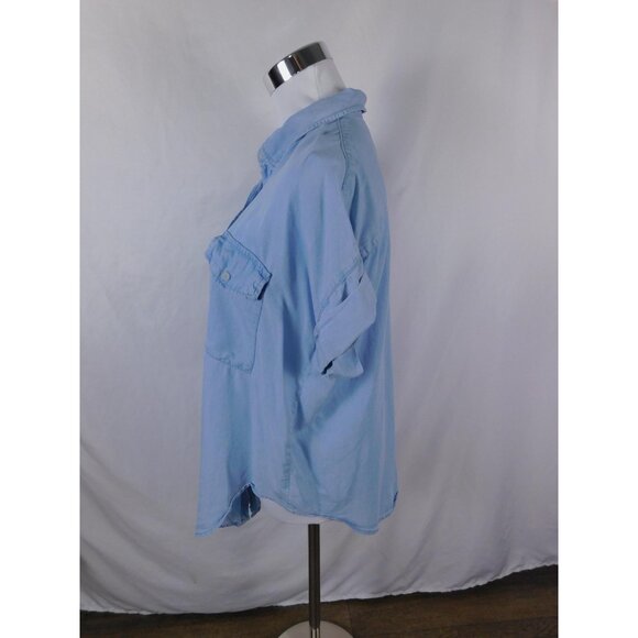Thread Supply Shirt Womens Small Light Blue Tencel Button Front Short Sleeve - Picture 4 of 12